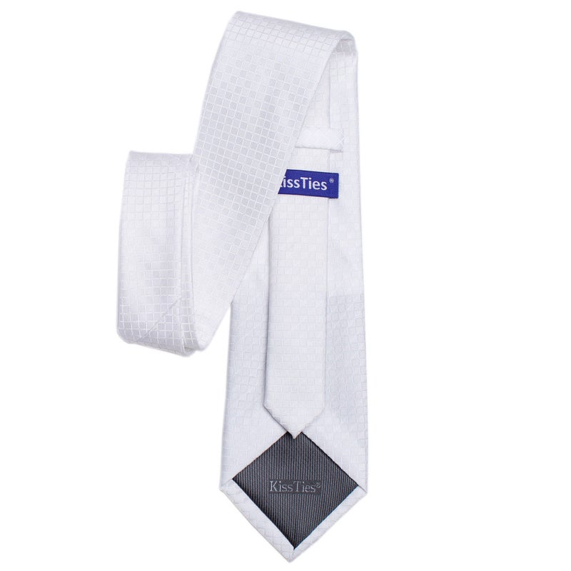 KissTies White Tie Mens Checkered Necktie Wedding Ties For Men - Image 4